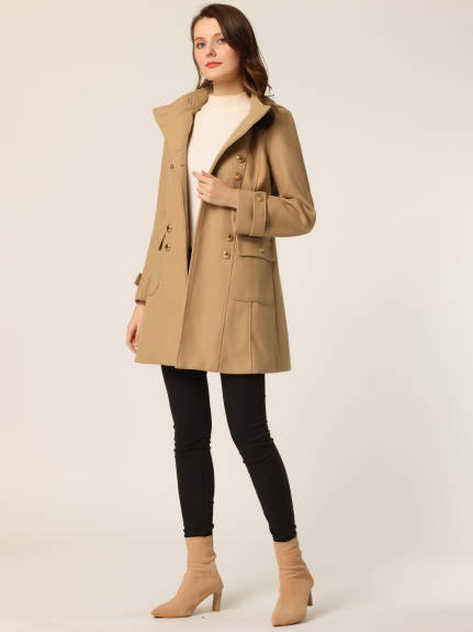 Allegra K- Stand Collar Double Breasted Hoodie Outerwear Coat