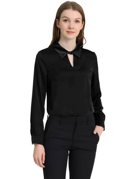 Allegra K- Satin Top Keyhole Collared Blouse Shirt