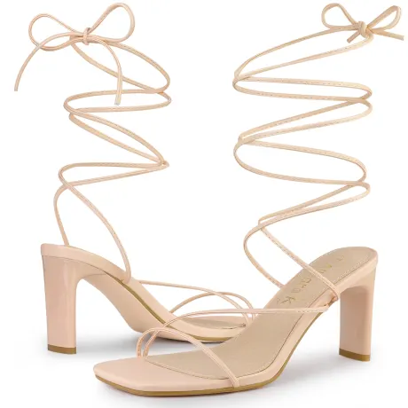 Allegra K - Thin Strap Lace Up Square Toe High Heel Sandals