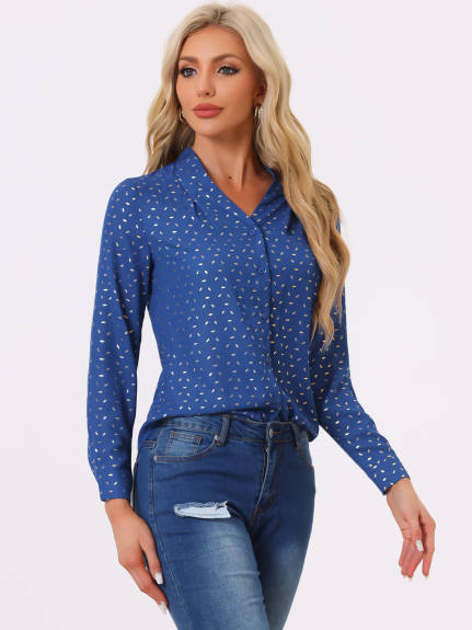 Allegra K- Long Sleeves Printed Shirt Top