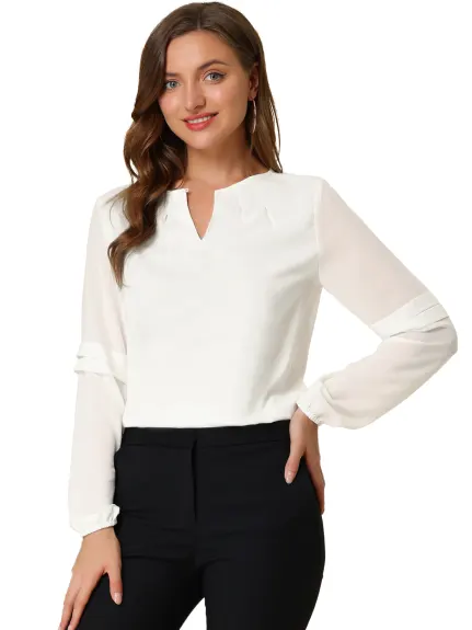 Allegra K- Long Sleeve Keyhole Neck Blouse Top