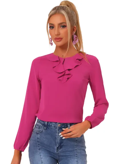 Allegra K- Ruffle Neck Long Sleeve Blouse Shirt