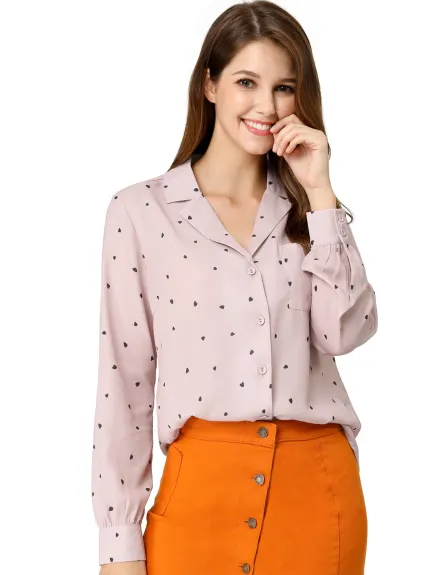 Allegra K- Long Sleeve Printed Button Down Top