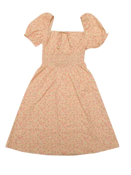 Allegra K - Summer Puff Sleeve Cotton Floral Dress