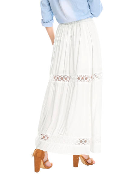 Allegra K - Lace Insert Swing Solid Maxi Skirt