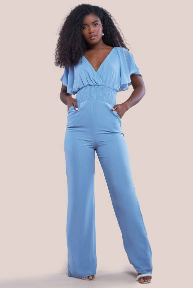 Goddiva - Chiffon Jumpsuit With Flutter Sleeves