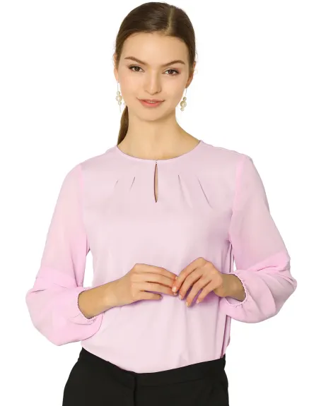 Allegra K- Long Sleeve Keyhole Neck Blouse Top