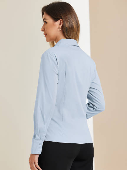 Allegra K - Point Collar Long Sleeve Chiffon Shirt