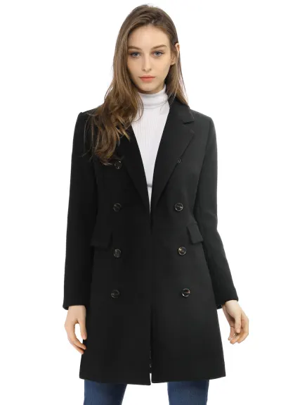 Allegra K- Double Breasted Back Vent Longline Overcoat