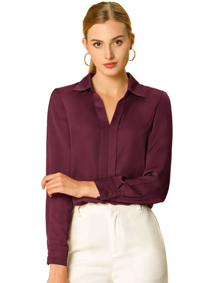 Allegra K- Elegant V-Neck Long Sleeve Blouse Shirt