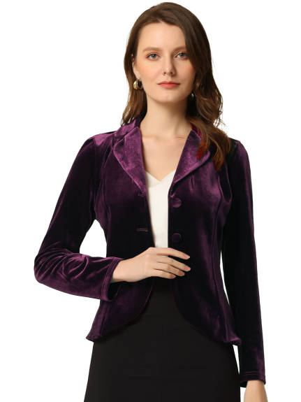 Allegra K- Notched Lapel Velvet Blazer