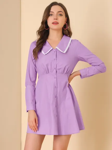 Allegra K- Robe chemise décontractée en coton à manches longues