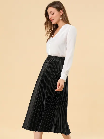 Allegra K - Elastic Waist Accordion Pleated Midi Skirt