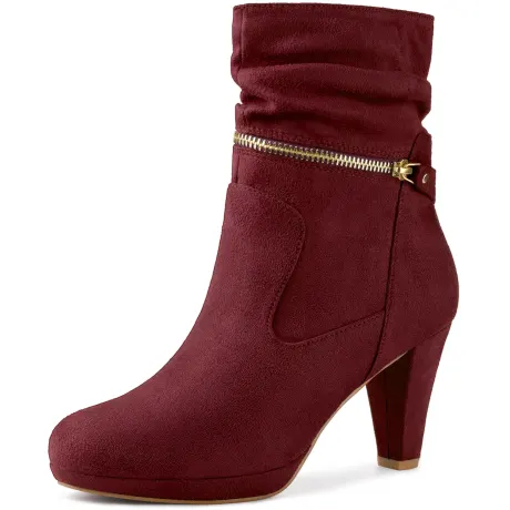 Allegra K- Ankle Zip Decor Platform Block Heels Boots