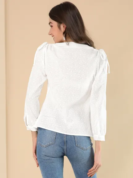 Allegra K - Hauts en coton texturé à manches longues et col noué