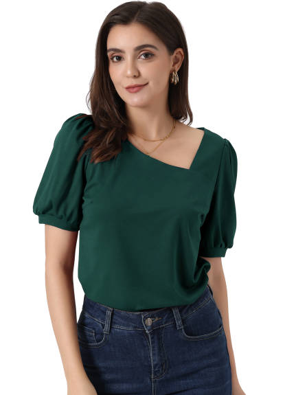 Allegra K - Asymmetrical Neckline Short Sleeve Top