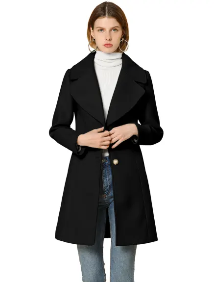 Allegra K- Notched Lapel Button Single Breasted Coat