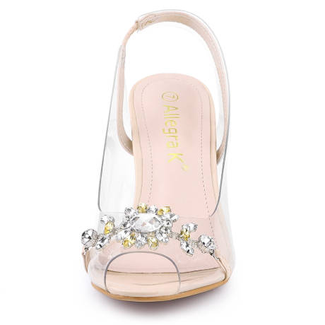 Allegra K - Flower Rhinestone Peep Toe Heeled Sandals