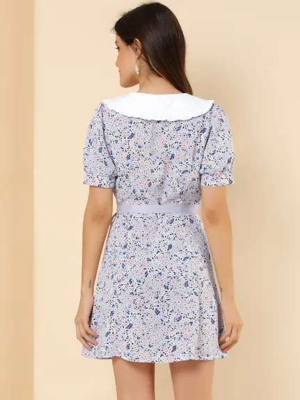 Allegra K- Robe chemise à manches courtes avec nœud papillon et fleurs