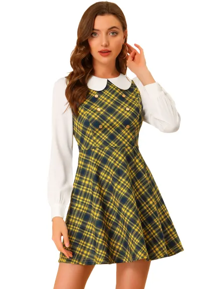 Allegra K- Plaid Peter Pan Collar Mini robe trapèze à manches longues