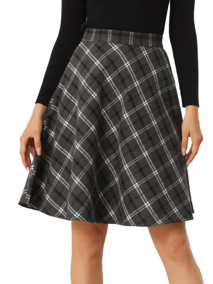 Allegra K - Plaid Tartan Knee Length A-Line Skirt