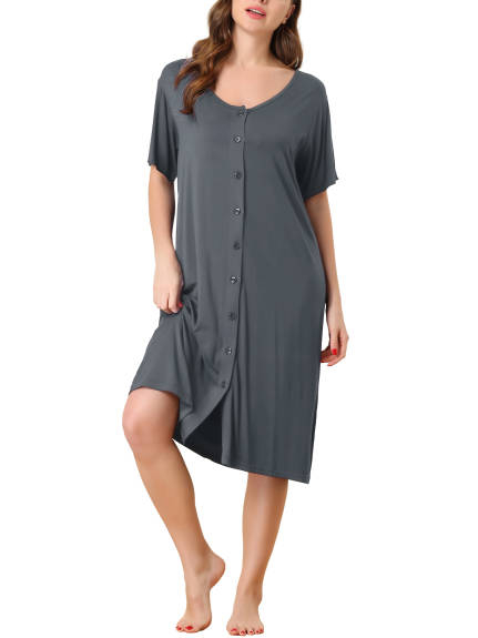 cheibear - Summer Button Down Nightgown 2-Pack, Deep Gray