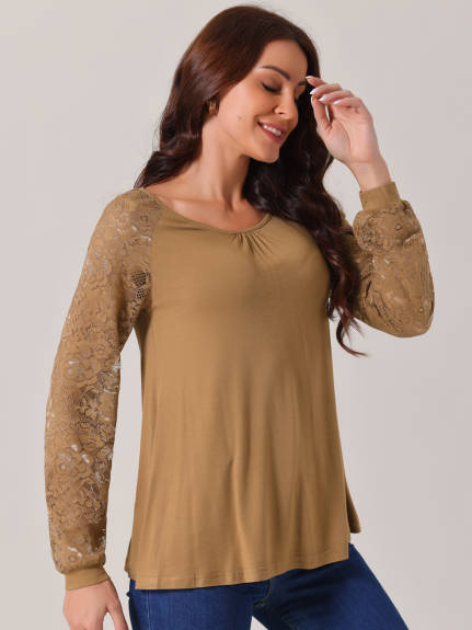 Allegra K - Lace Long Sleeve Crewneck Fall Blouse