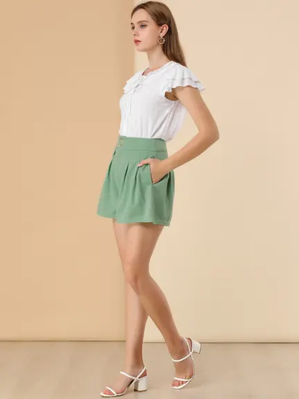 Allegra K - Short trapèze taille haute boutonné à jambe large