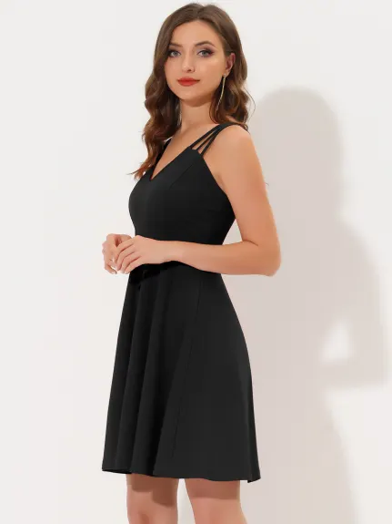 Allegra K- V Neck Above the Knee Sleeveless Dress