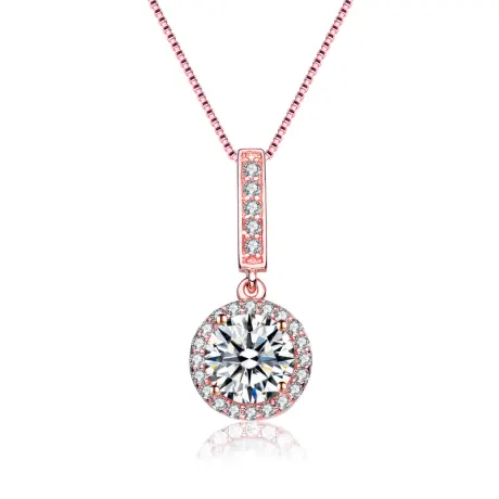 Genevive Sterling Silver White Gold Plated with Clear Round Cubic Zirconia Drop Pendant Necklace