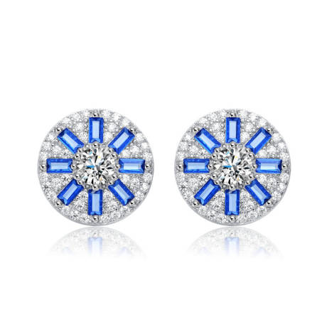 Genevive Boucles d'oreilles à tige en argent sterling plaqué rhodium avec baguette bleu saphir et oxyde de zirconium rond