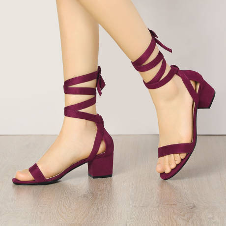 Allegra K- Open Toe Block Heel Lace Up Heels Sandals