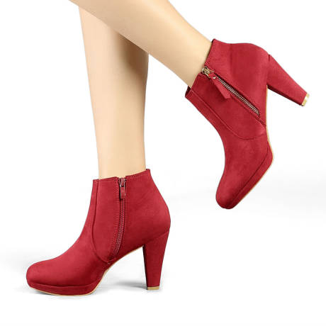 Allegra K - Side Zip Low Platform Ankle Booties