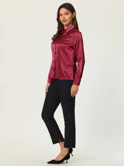 Hobemty- Satin Button Down Shirt