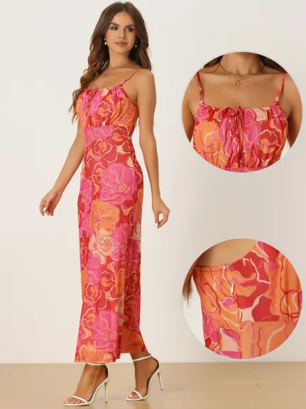 Allegra K - Spaghetti Strap Floral Bodycon Maxi Dress