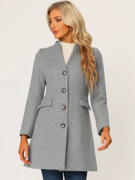 Allegra K - Manteau long à simple boutonnage et col en V