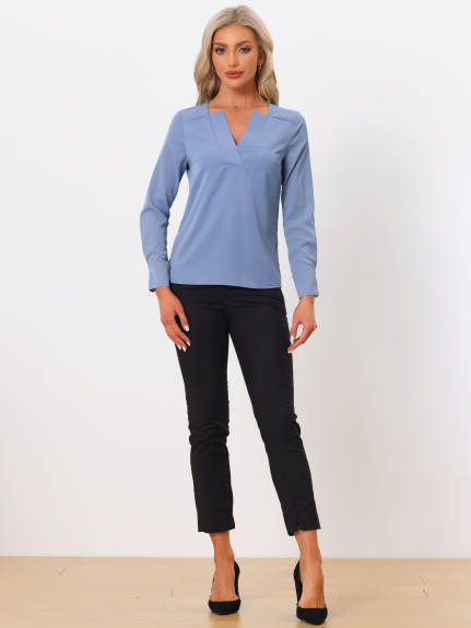 Allegra K- Long Sleeve V Neck Blouse