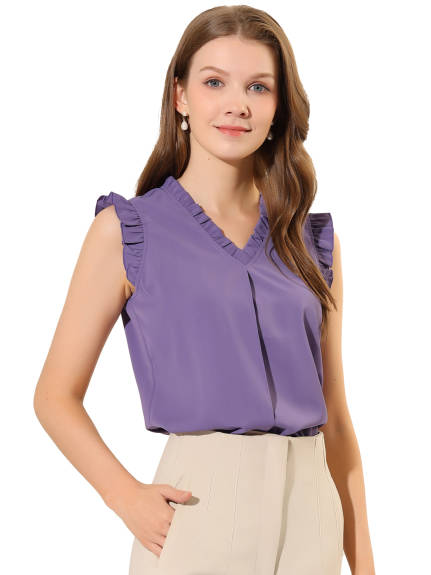 Allegra K- Ruffled Sleeveless Pullover V- Neck Blouse Top