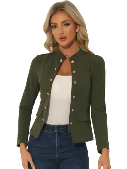 Allegra K- Veste blazer à col montant ouvert sur le devant avec boutons décoratifs