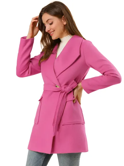 Allegra K- Trench-coat long ceinturé à revers et col châle