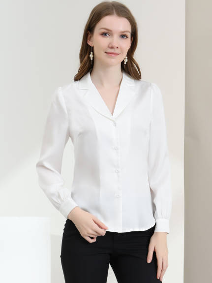 Allegra K- Elegant Long Sleeve Satin Shirt