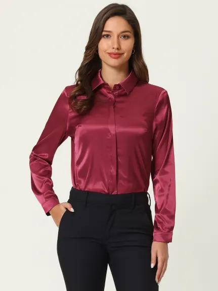 Hobemty- Satin Button Down Shirt