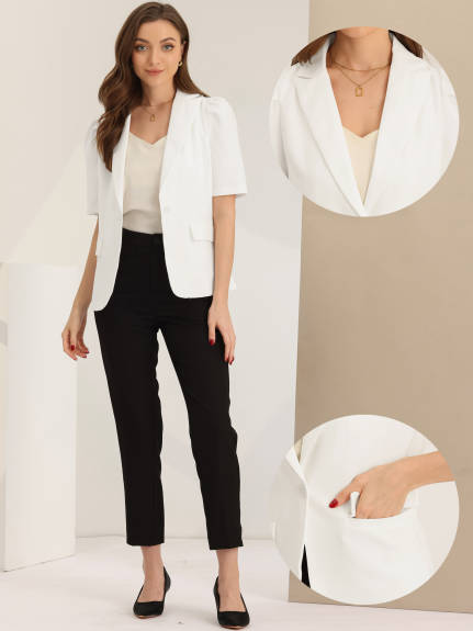 Allegra K - Puff Short Sleeve Work Casual Blazer