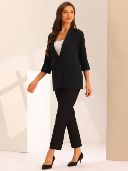 Allegra K - 3/4 Sleeve Casual Lapel Collar Blazer