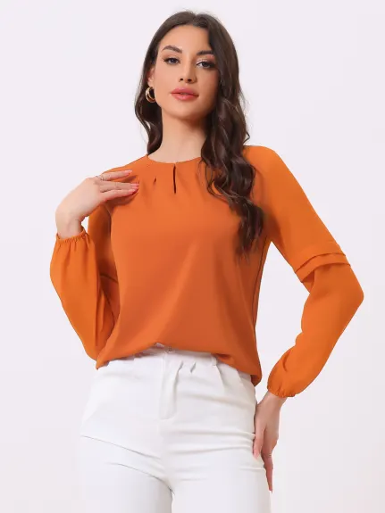 Allegra K- Long Sleeve Keyhole Neck Blouse Top