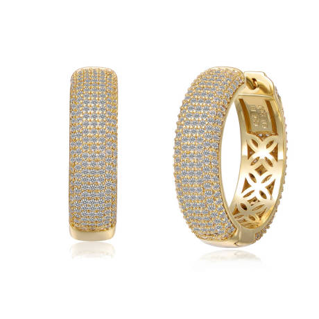 Genevive Sterling Silver 14k Gold Plated with Clear Cubic Zirconia Pave Hoop Earrings