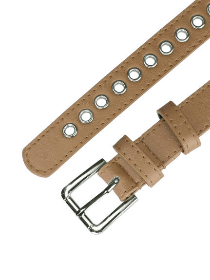 Allegra K- Grommet PU Leather Metal Pin Buckle Belt