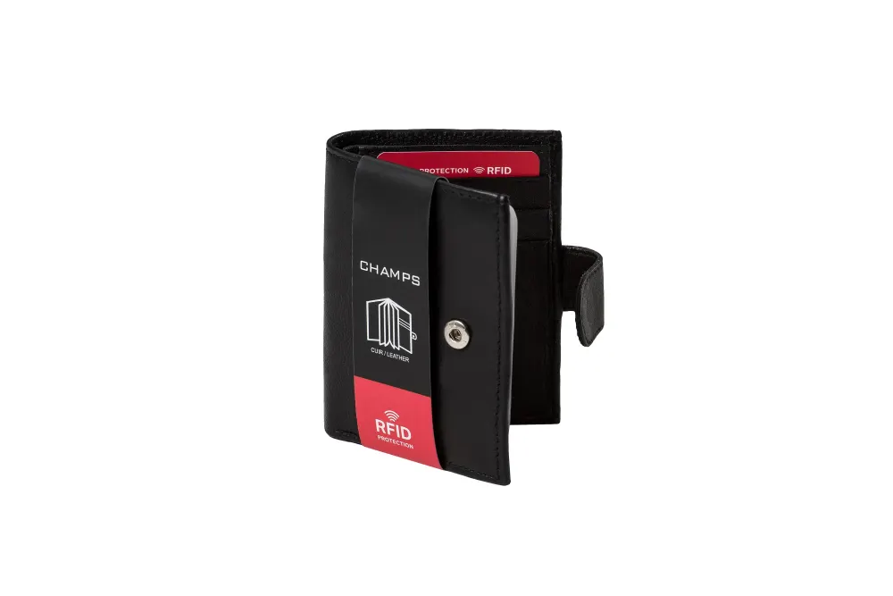 CHAMPS Leather RFID blocking card holder with tab
 closure in gift box