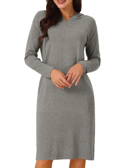 INSPIRE CHIC - Fall V-Neck Long Sleeve Midi Hoodie Dress