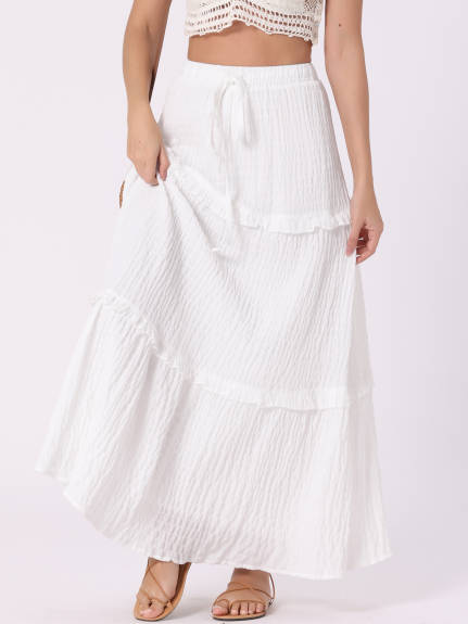 Allegra K - High Waist Tiered Boho Maxi Skirt